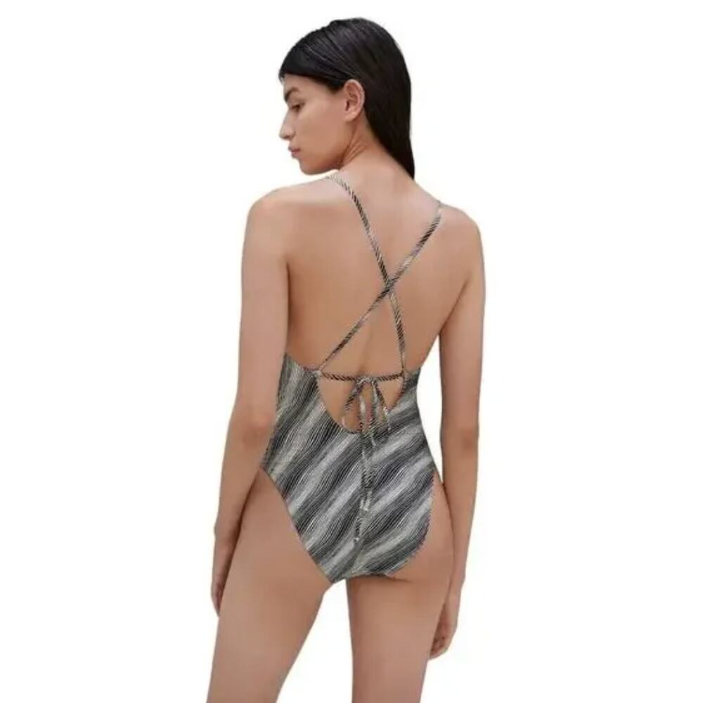 Everlane One piece Swimsuit Black White Stripe Size Large NWT Minimalist Chic